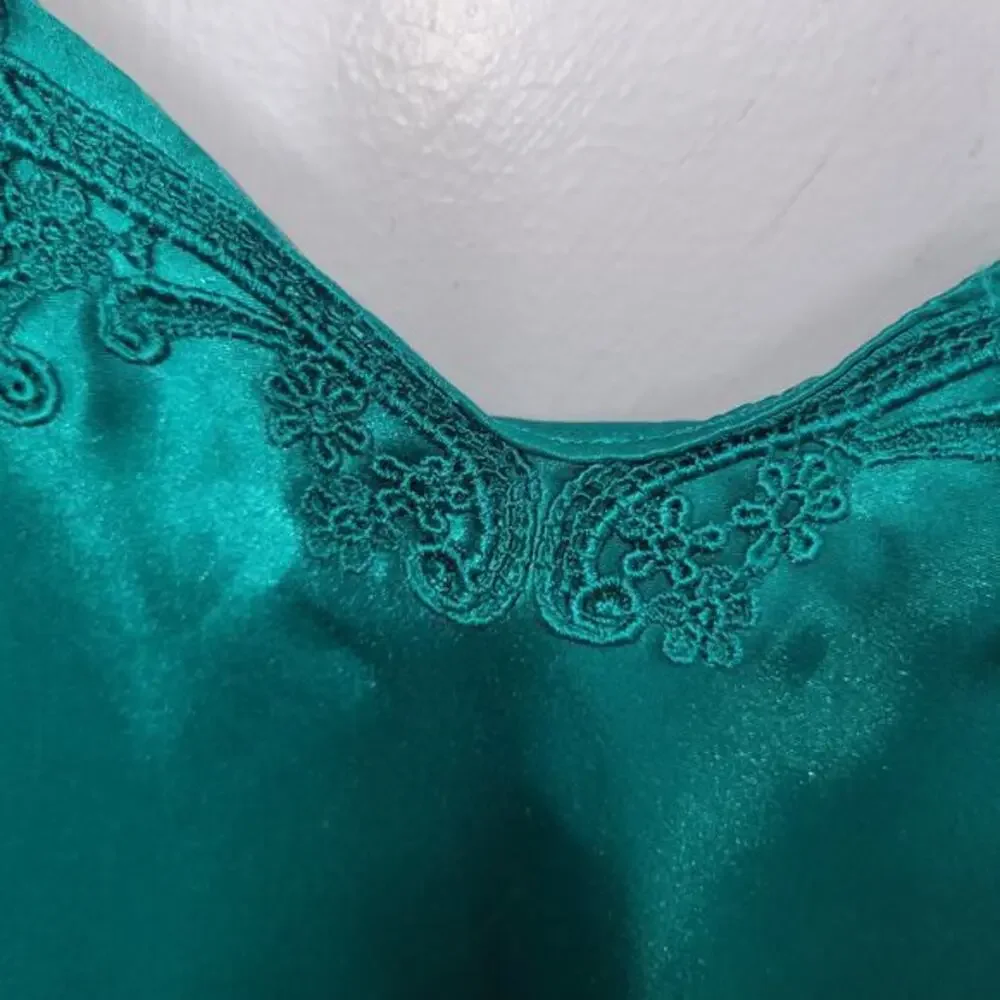 Vintage‎ Satin Lace Trim Nightgown Camisole Top Emerald Green L